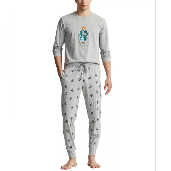 Polo Ralph Lauren Polo Bear Jogger Pajamas Set Size S/SML Heather Grey With Bear - Picture 1 of 4
